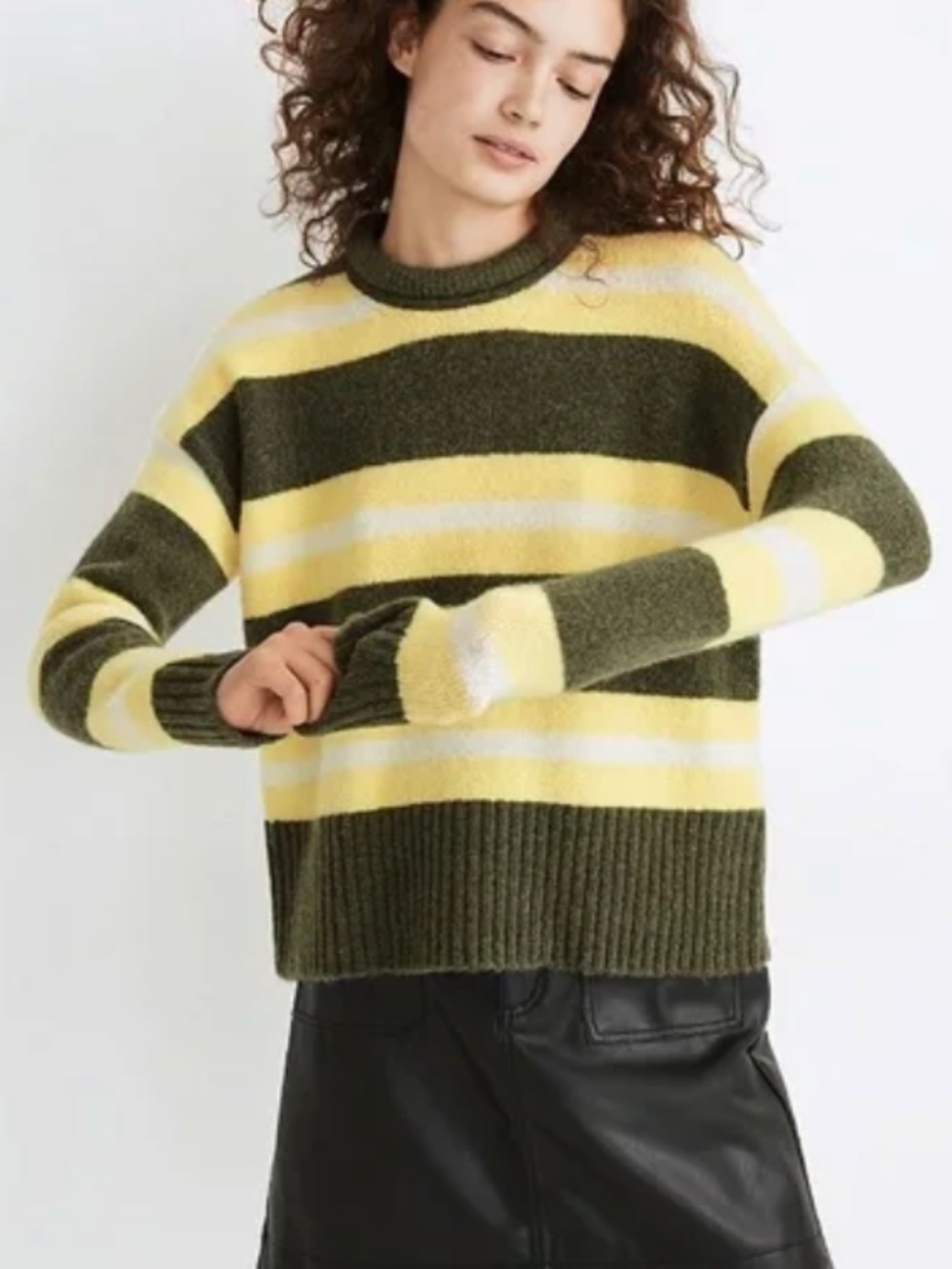 Madewell Fulton Pullover Sweater Heather Grass Green Yellow Size S